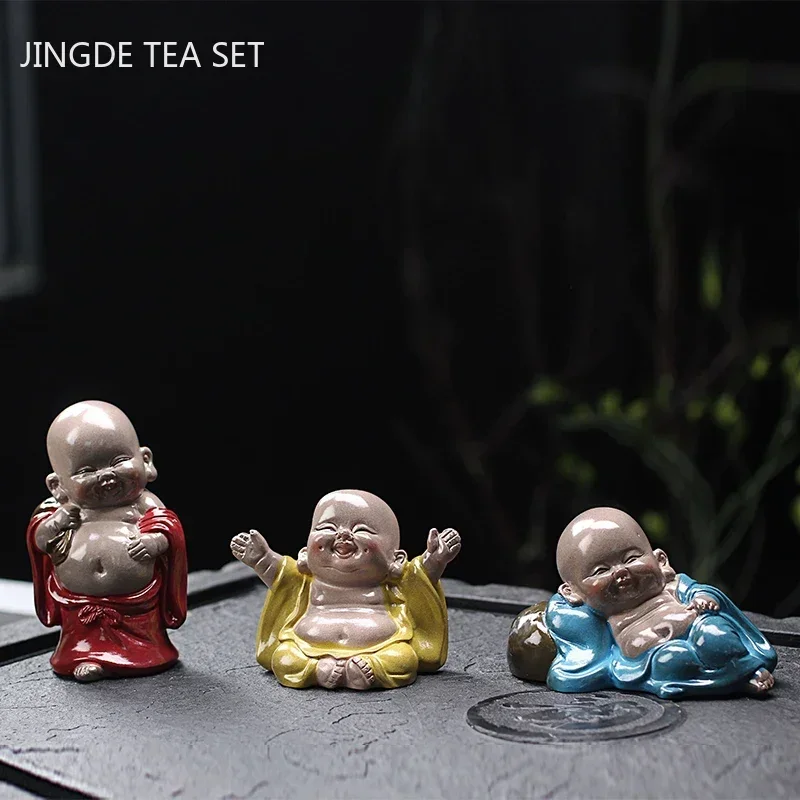 Resin Color-changing Tea Pet Small Buddha Monk Figurine Ornaments Desktop Crafts Home Tea Table Decoration Accessories Gifts