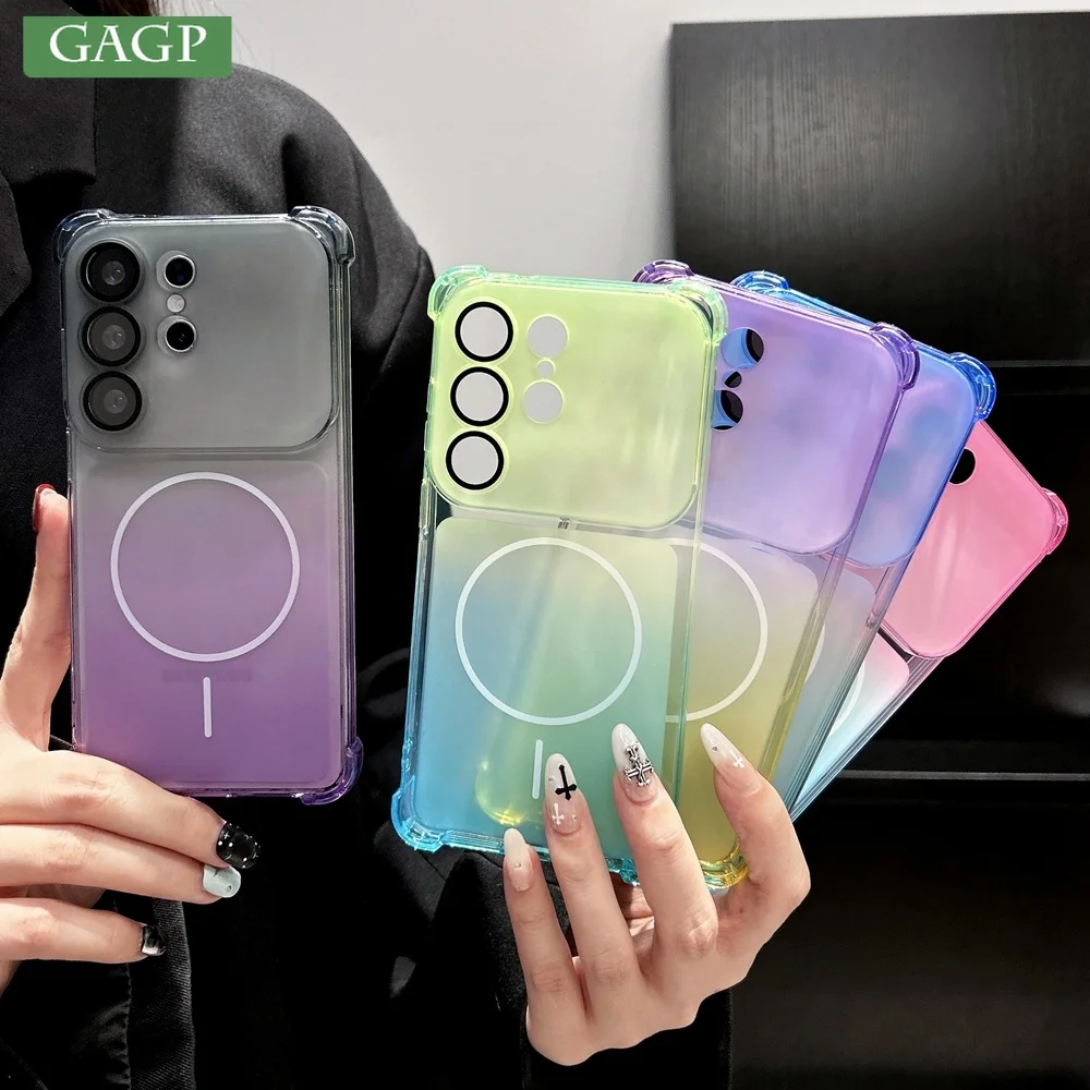 Gradient Color Slim Matte Soft TPU Airbag Phone Case with Large Window Camera Protection