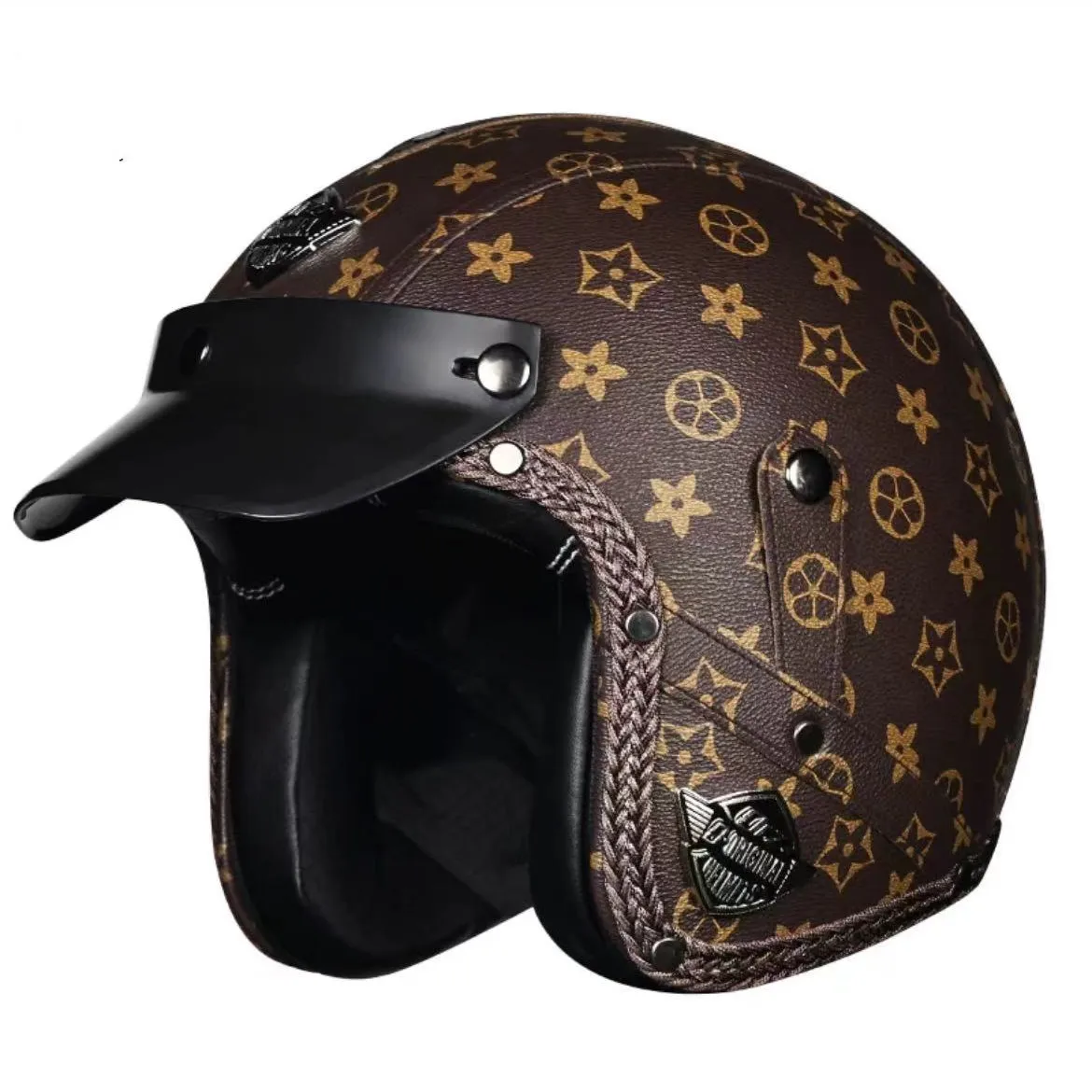 

Pu Leather Visor Vintage Open Face Motocross Scooter Half Helmet Motorcycle Four Season Capacete Cascos Para Casque M L Xl Xxl