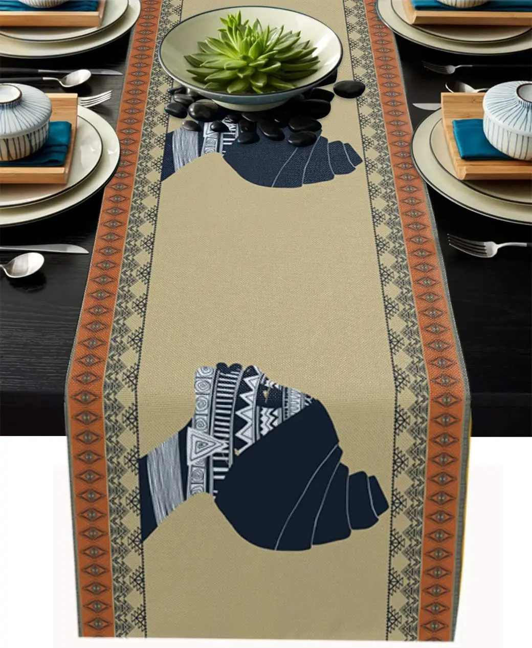 

African Women Printed Linen Table Runners Dresser Scarf Table Decor Farmhouse Holiday Wedding Party Kitchen Dining Table Decor