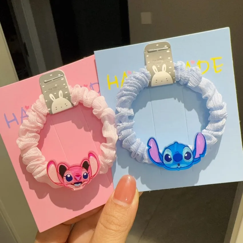 

Cute Blue Pink Stitch Cartoon Scrunchie Hair Tie Leather Band Sausage Ring Children's Accessories Decorative Gifts for Girls