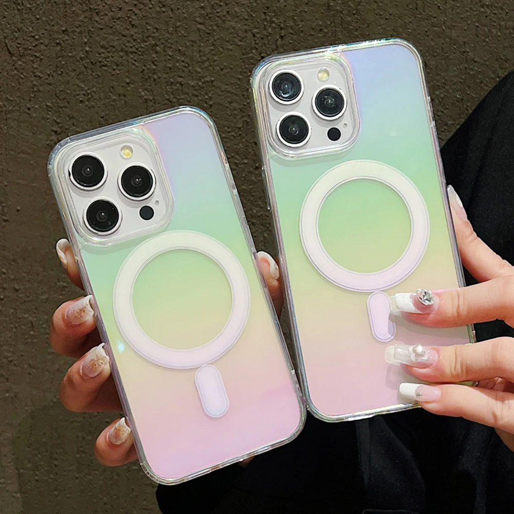 Luxury Gradient Rainbow Laser Magnetic Phone Case - Hard Cover