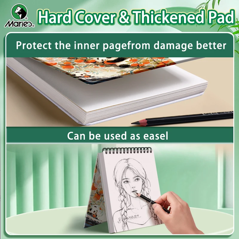 Marie's 9x12in Art Sketch Book Pad,1pc A4 108lb/160gsm 60 Sheets Pad with Double-Side Spiral Bound for Painting,Sketching,Marker 4