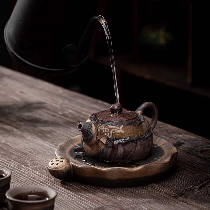 Vintage Lotus Teapot Handmade Rough Pottery Teaware Ceramic Vintage Kung Fu Tea Infusion Tea Making Utensils Tool Tea Kettle Pot