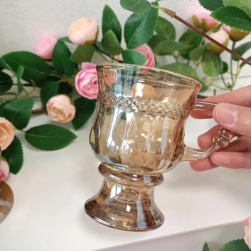 

European-style palace retro style glass mini amber small wine glass cold drink juice glass ice Qilin cup ins couple wine glass