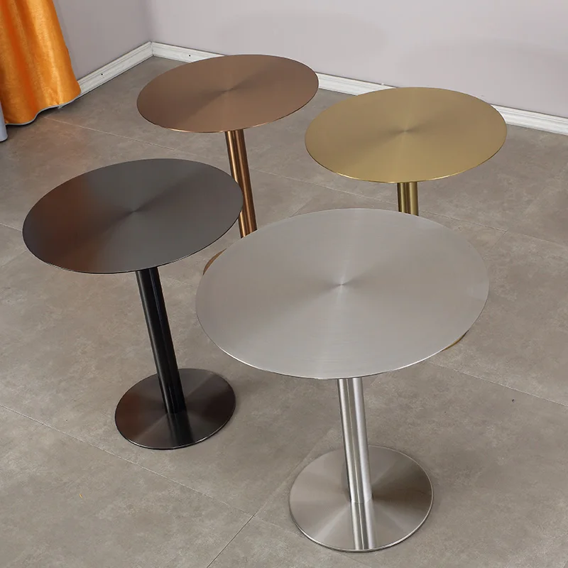 304 stainless steel small round  milk tea shop cafe outdoor table and chairs dining table round black coffee
