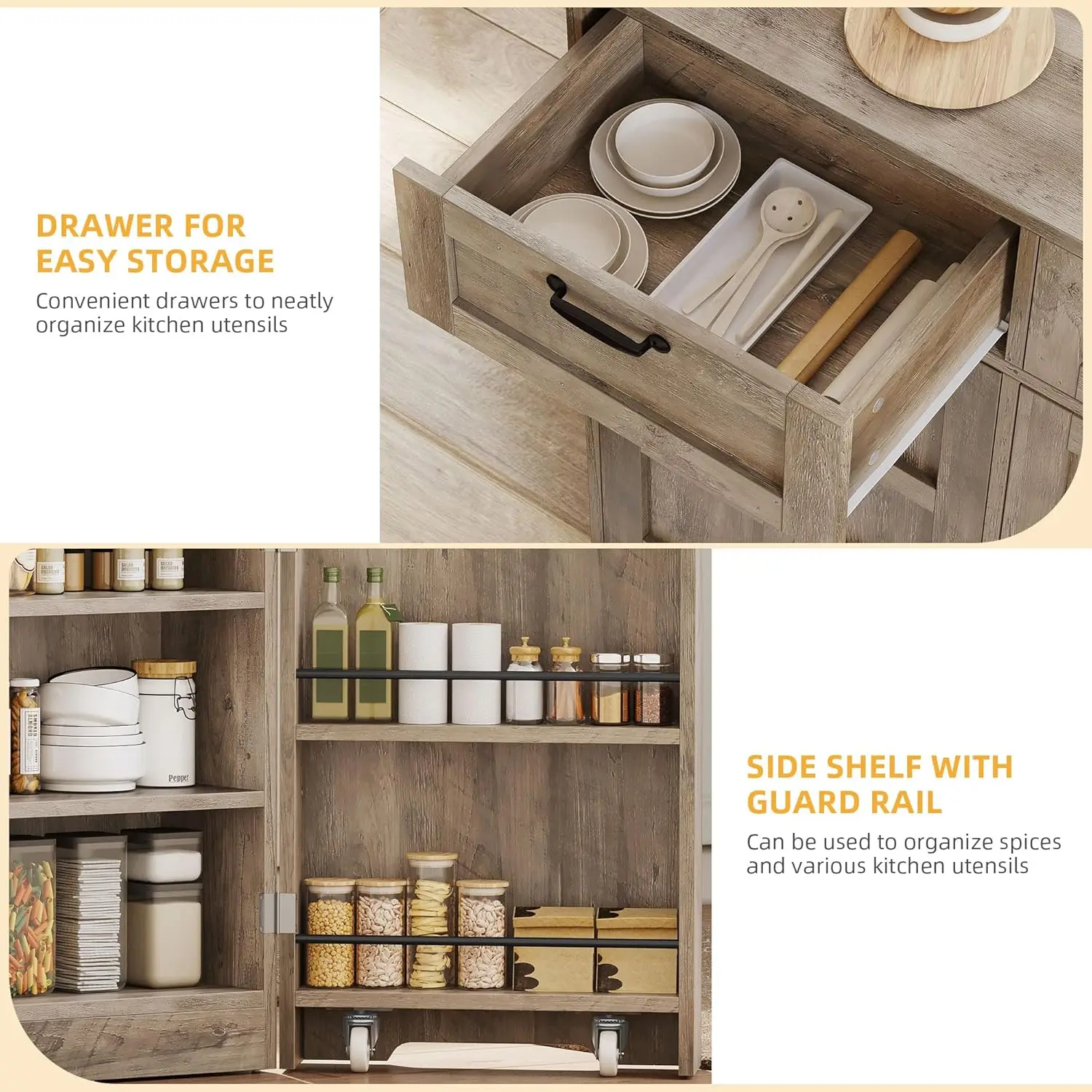 Can Cabinet with Drawers, Pull Out Trash Can, Hidden Trash Can Cabinet, Garbage Bin Cabinet, Kitchen Island with Trash Can Stora 4