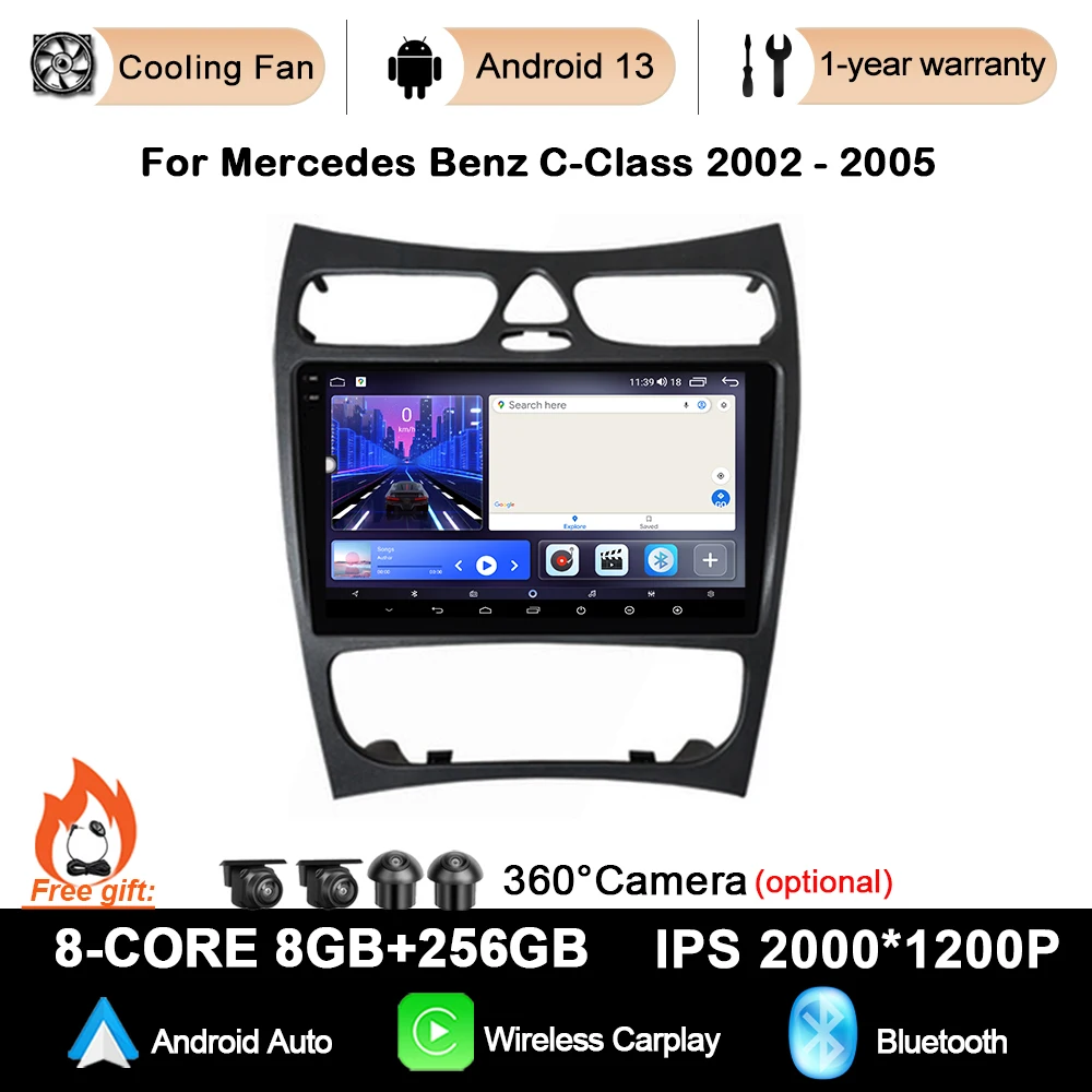 

Автомагнитола для Mercedes Benz C-Class W209 C200 C320 C350 CLK W203 2002-2005 Android13, мультимедийная система с GPS-навигацией, Wi-Fi, DSP Carplay