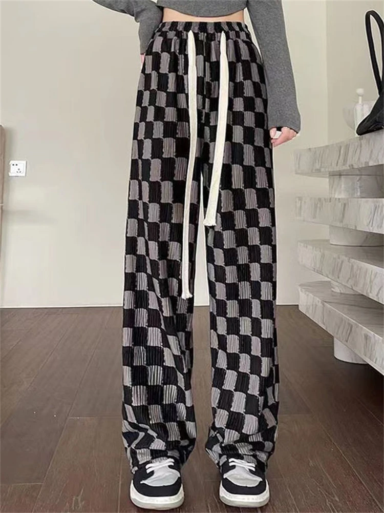 white capri leggings Gothic Pants Plaid Spring Autumn Women Wide Leg Streetwear High Waist Oversized Trousers Womans Straight Couple Clothes Pants vuori joggers