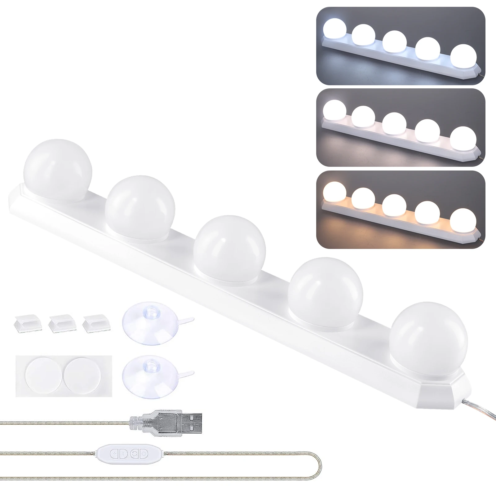 

Mirror Lights,LED Vanity Mirror Lights Kit With 5 Dimmable Bulbs, USB Cable Vanity Lights For Mirror With 3 Color Modes
