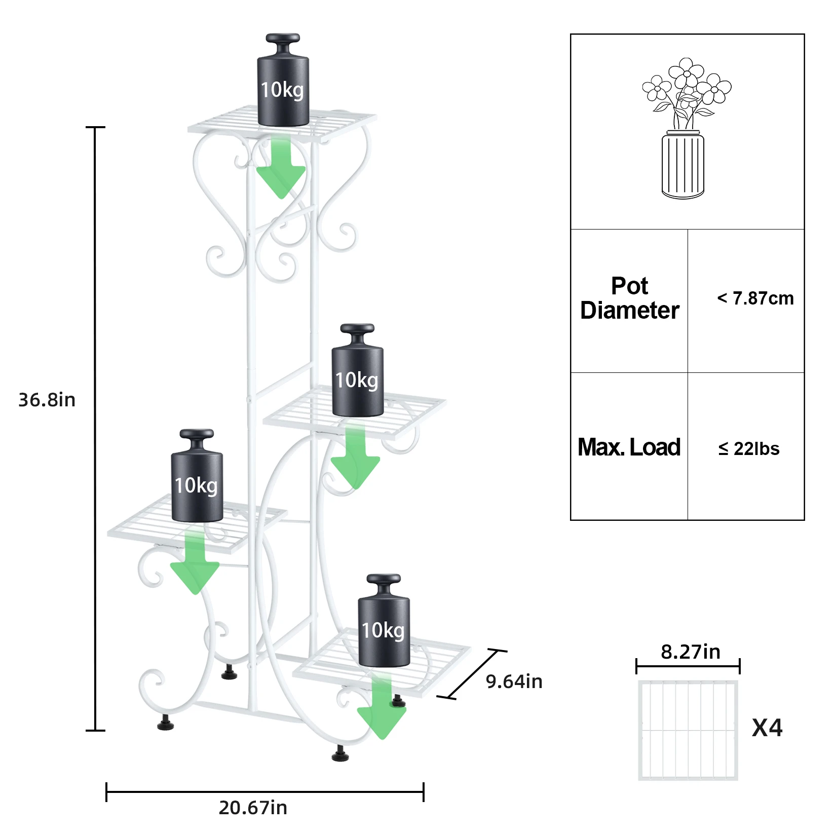 4 Tiers Metal Plant Stand Outdoor Indoor Flower Pots Holder Plant Display Rack