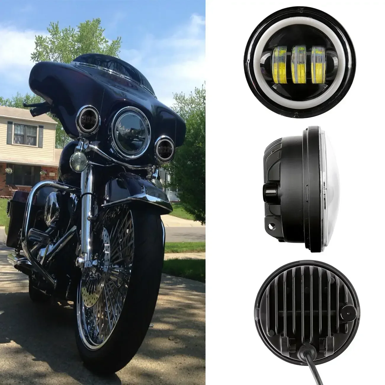 1 Pair 4.5inch LED Passing Lights Auxiliary Spot Fog Lamp Front Headlights with Halo Ring For Harley Davidson Lighting