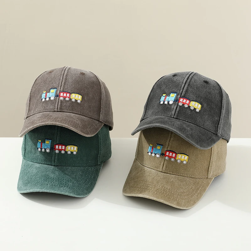 2025 Summer Sports Hats School Baby Boy Baseball Embroidered Cartoon Trains Children Outdoor Kids Caps for 2-8Years Adjustable