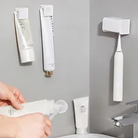 Toothbrush Holder Punch-free Wall-mounted Organizer Toothpaste Holder Oothpaste Dispenser Squeezer Bathroom Accessories 2