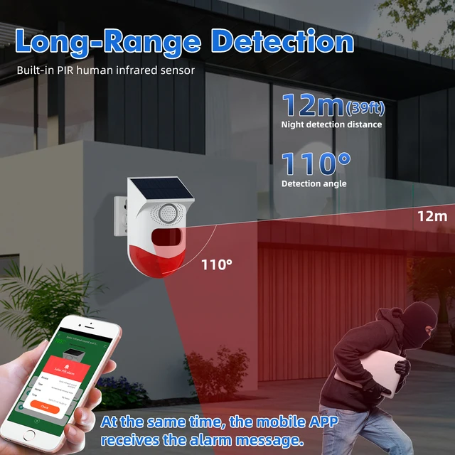 WiFi Waterproof Solar Infrared Outdoor Motion Alarm Detector Security Monitor Sound Siren Alarm Remote Control Smart Life APP 3