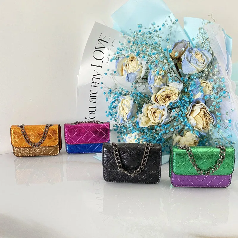 Women's K-G Mini Colorful Splicing Chain Bag Fashionable And Versatile Grid Embroidery Bag Single Shoulder Crossbody Small