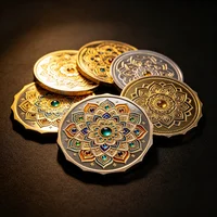 Custom Mandala Flower Commemorative Coin, Gold Silver Plated 3D Enamel Engraved Collectible Souvenir Coin for Meditation & Gifts
