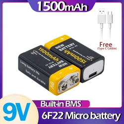 6F22 Micro battery USB-9V 1500mAh li-ion Rechargeable Battery Type-C USB 6F22 9V Battery for RC Helicopter Model Microphone Toy