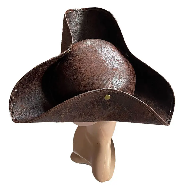 Christmas Captain Hat Pirate Distressed Tricorn Hat Masquerade Party Cosplay Vintage Faux Leather Pirate Costume Accessories