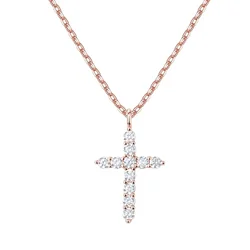 Elegant S925 Sterling Silver Cross Pendant Necklace with Sparkling Zircon Accents - Perfect for Gifting and Everyday Elegance (Rose Gold)