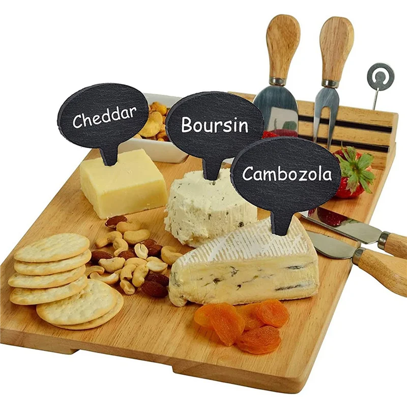 ABJI-Marcatori per formaggio per tavola per salumi, set di 54 etichette per formaggio in ardesia, set di pennarelli per formaggio, nome del formaggio - immagine 4