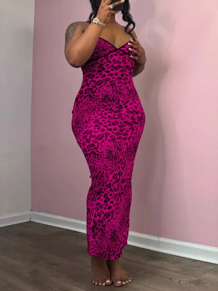 Wmstar Women Dress Wholesale Leopard Print V Neck Summer New Fashion Long Bodycon Maxi Elegant Dress 2025 Drop Shopping