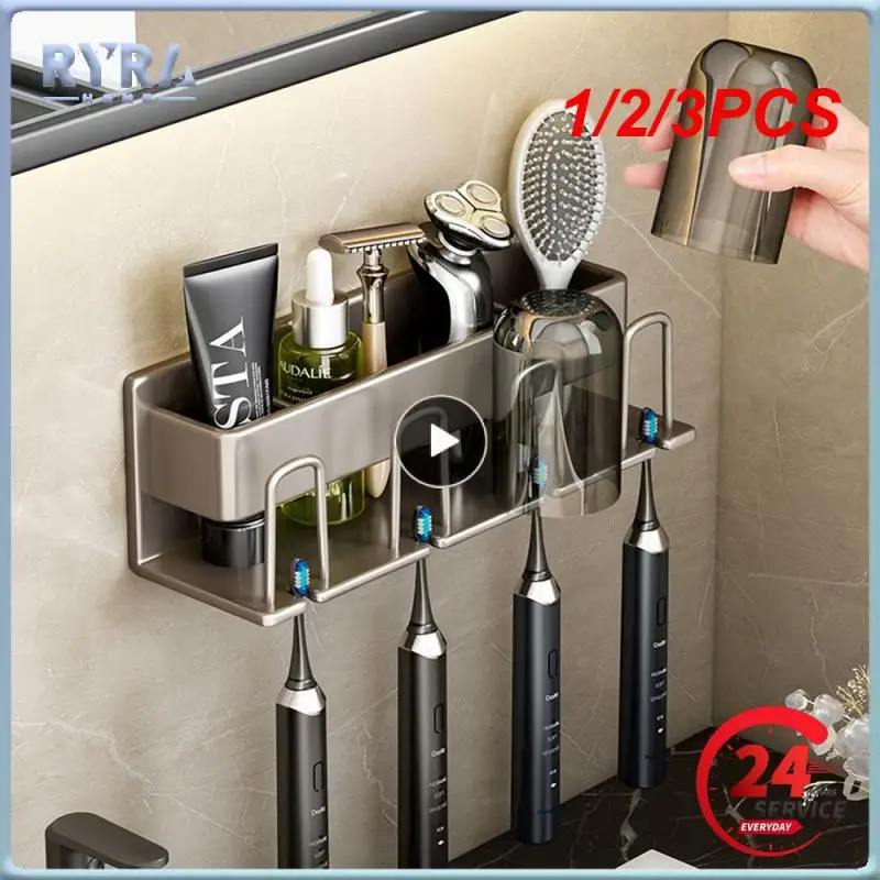 

1/2/3PCS Aluminum Alloy Toothbrush Holder Without Drilling Storage Organizer Bathroom Shelf Bathroom Accessories
