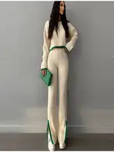  Two Piece Set Women Casual Panelled Side Split Trouser Suits Female 2023 Spring Crop Sweater High Waist Ladies Suits 