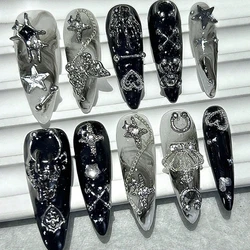 Jirai Japanese Spice Girls Inspired Handmade 3D Butterfly & Star Long Tip Press - On Nails - Black & White Design (S)