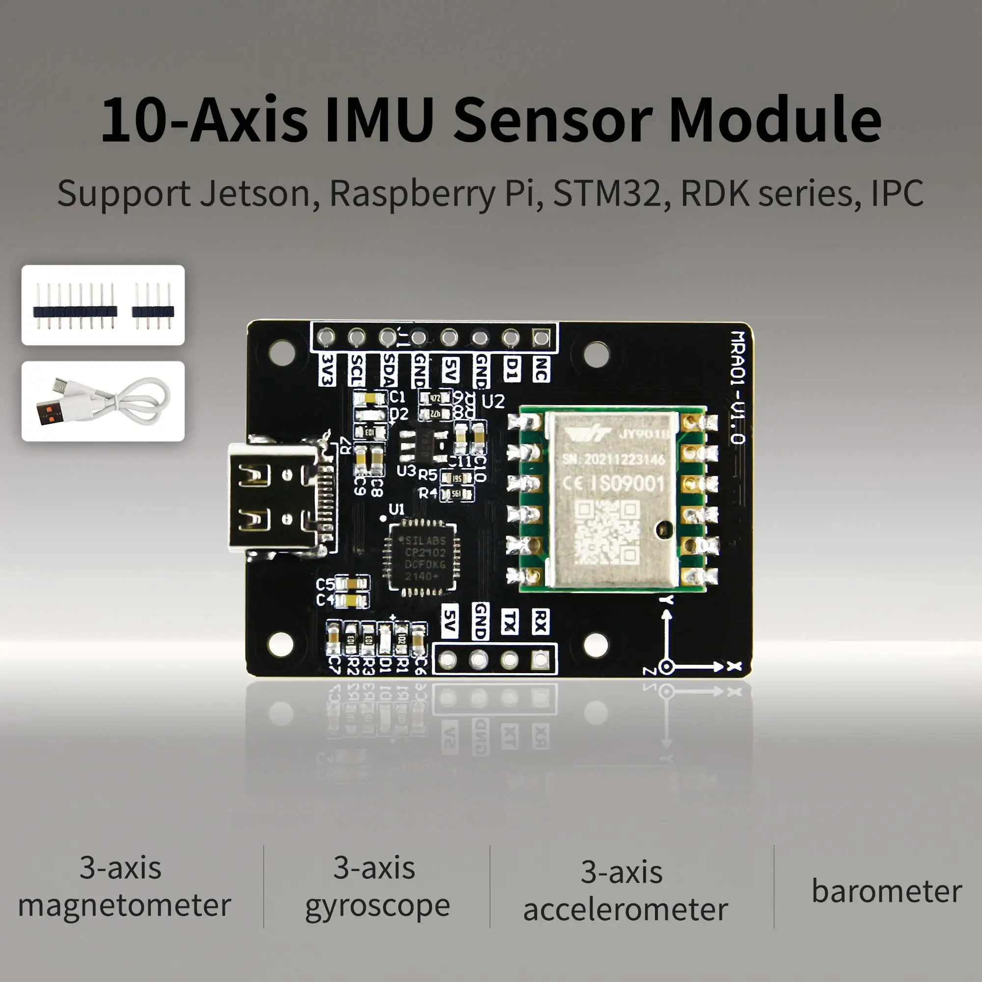 Yahboom 10 Axis ARHS Sensor Module with Accelerometer Gyroscope Magnetometer Air Pressure Gauge for ROS Robot RaspebrryPi Jetson