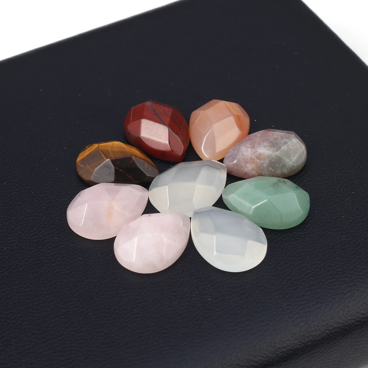 

30PCS Wholesale Natural Stone Water Droplet Shape Faceted Cabochon Interface for Making Necklace Ring Jewelry Findings