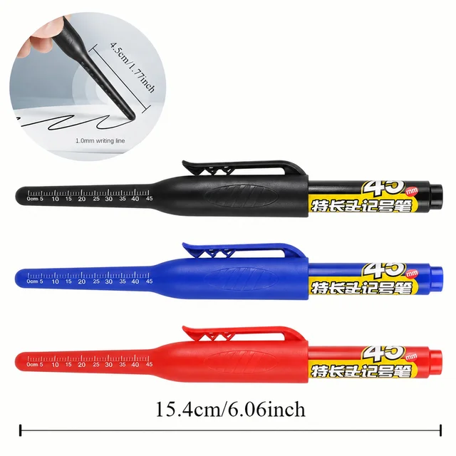 Marqueurs à tête longue étanches de 45mm, 1 à 6 pièces, marqueurs à trous profonds, stylo de charpentier pour carrelage, multi-usages pour le travail du bois, encre noire/bleue/rouge 2 Marqueurs à tête longue étanches de 45mm, 1 à 6 pièces, marqueurs à trous profonds, stylo de charpentier pour carrelage, multi-usages pour le travail du bois, encre noire/bleue/rouge 2