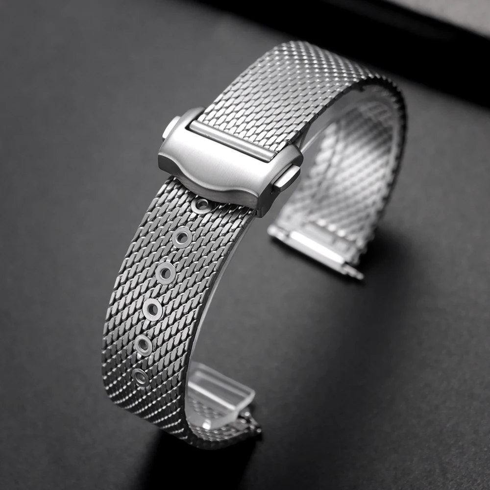 Elegant Stainless Steel Mesh Watch Strap with Folding Buckle - 20mm Business Wristband