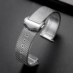 Elegant Stainless Steel Mesh Watch Strap with Folding Buckle - 20mm Business Wristband - 20mm (Silver)