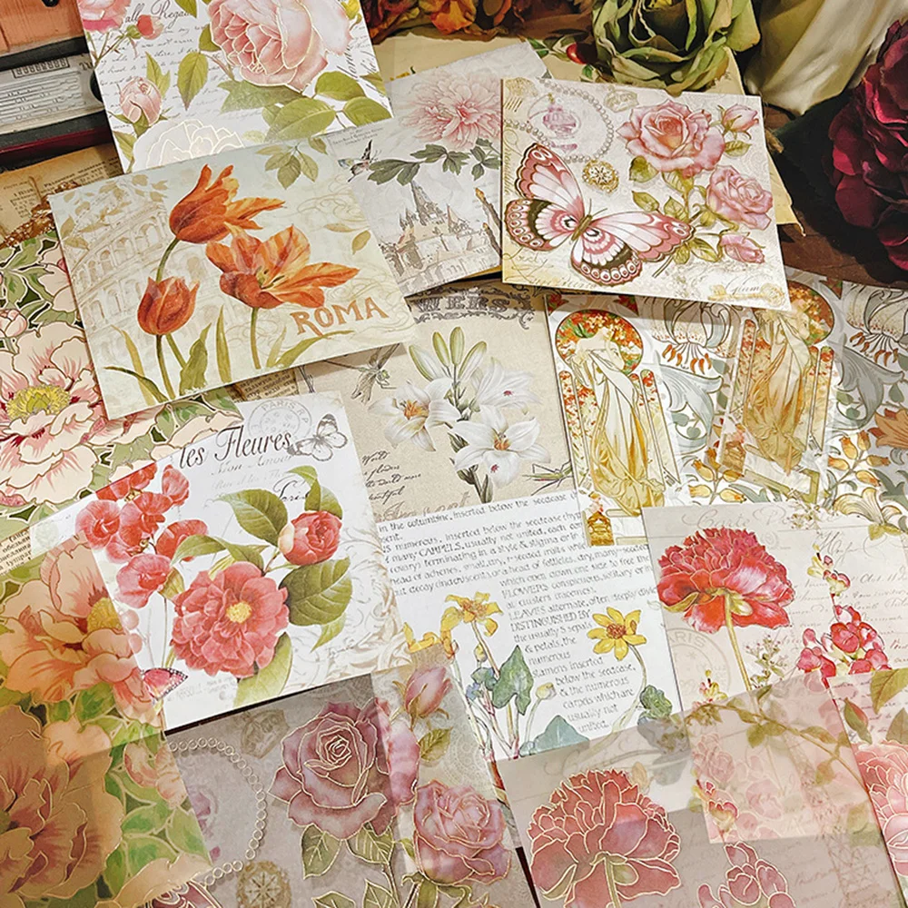 

NEW 15 Sheets Retro Pink Flower Scrapbooking Material Diy Background Paper Hand Account Scrapbook Materials Photo Album Papers