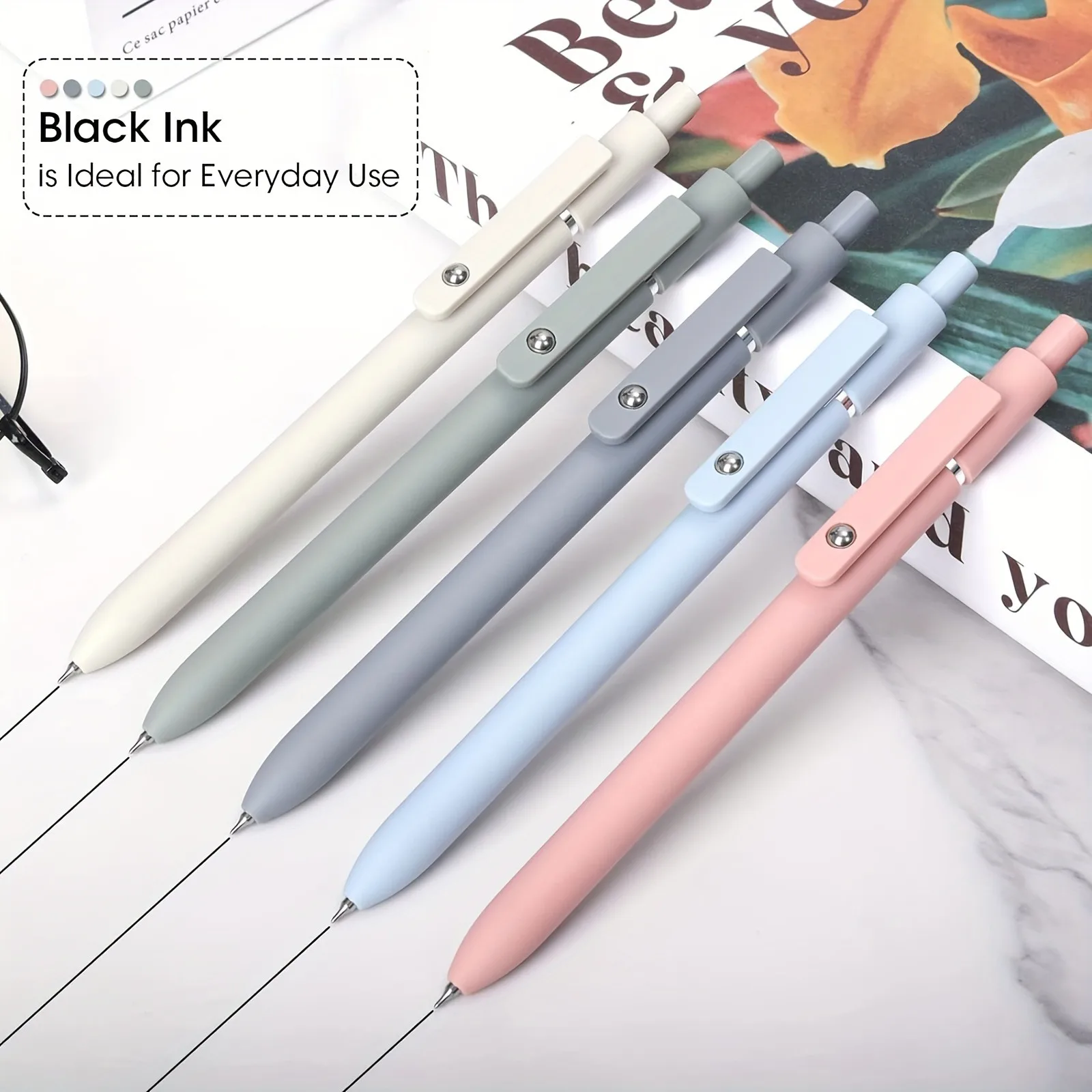 10pcs Highlighters And Gel Pens Morandi Color Highlighters, Black Ink Ballpoint Pens, For Journaling School Office Supplies 4
