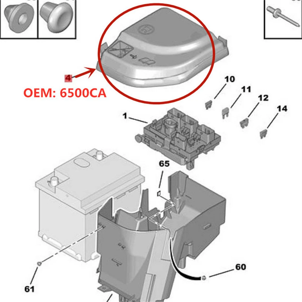 Fuse Box Cover 6500CA Suitable for Peugeot 307 308 3008 408Citroen C4 C-Quatre Fuse Box BSM Top Cover