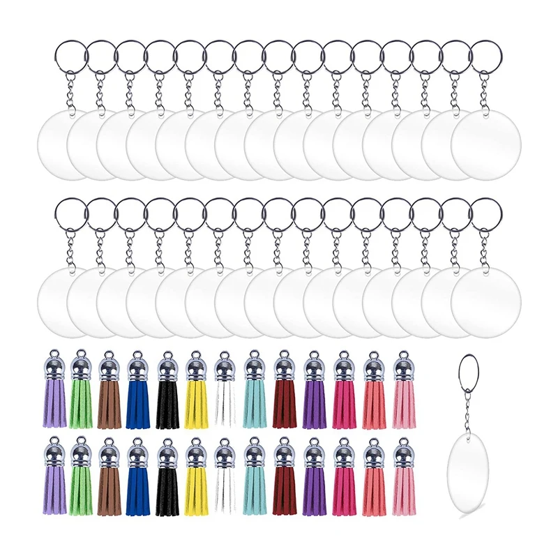 

120 Pcs Acrylic Keychain Blanks Kit,Circle Blanks,Jump Rings,Keychain Blanks And Tassels DIY Set For Keepsake Crafting