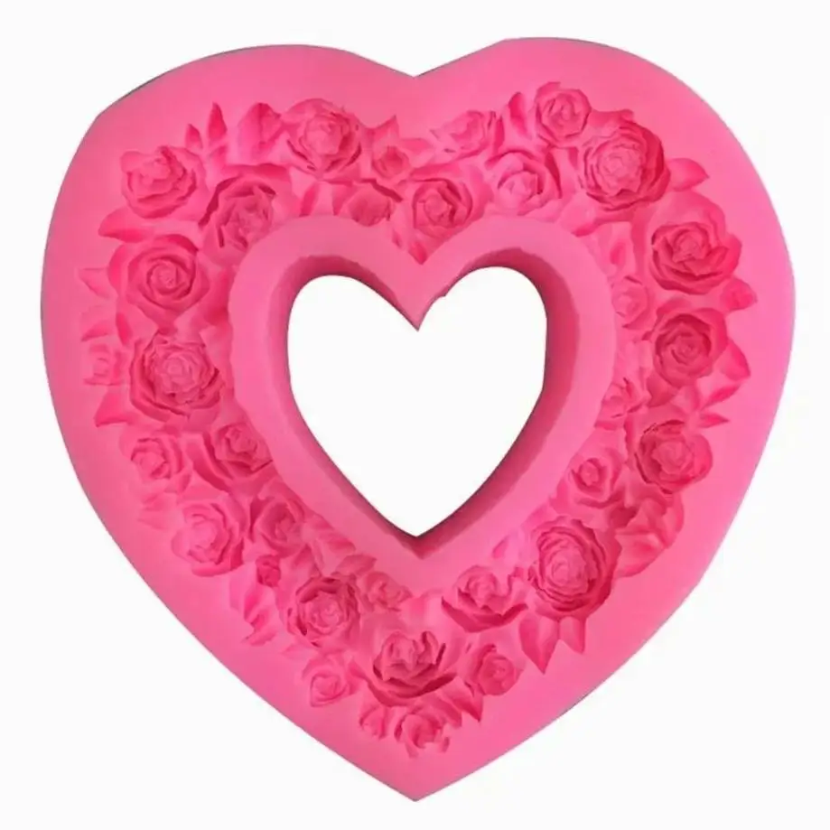 1 Pcs Large Rose Heart Wreath Silicone Food Good Mold Big Heart Shaped Rose Silicone Mold Cake Decorating Tools Soap Cake Mould