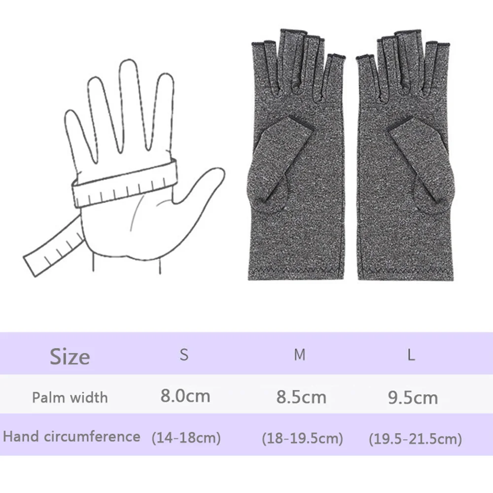 1 Pair Arthritis Compression Gloves Half Finger Therapy Gloves Wrist Support Joint Pain Relief Hand Brace Women Men Wristband 6