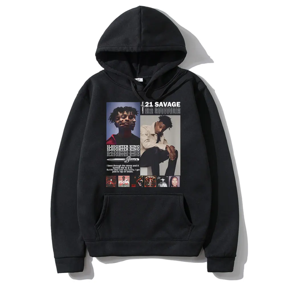 

Rapper 21 Savage Hip Hop Vintage Hoodie Slaughter King Album Hoodies Men Vintage Streetwear Men's Casual Oversized Sweatshirt