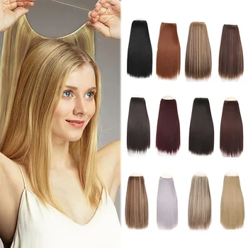 Estensioni dei capelli sintetici senza clip Falso Ombre Biondo Marrone Nero Capelli lisci naturali Parrucchino falso per donna