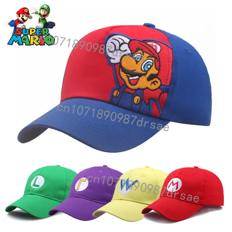 

Super Mario Bros Baseball Cap Luigi Embroidery Letters Game Anime Figure Cosplay Cartoon Shade Sun Protection Hat for Kids Adult