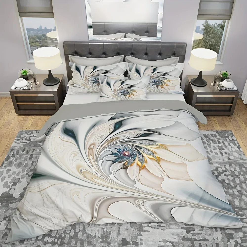 3D Psychedelic Floral Duvet Cover Set Abstract Flower Print Bedding for and Bedroom Decor Includes Duvet Cover and Pillowcases