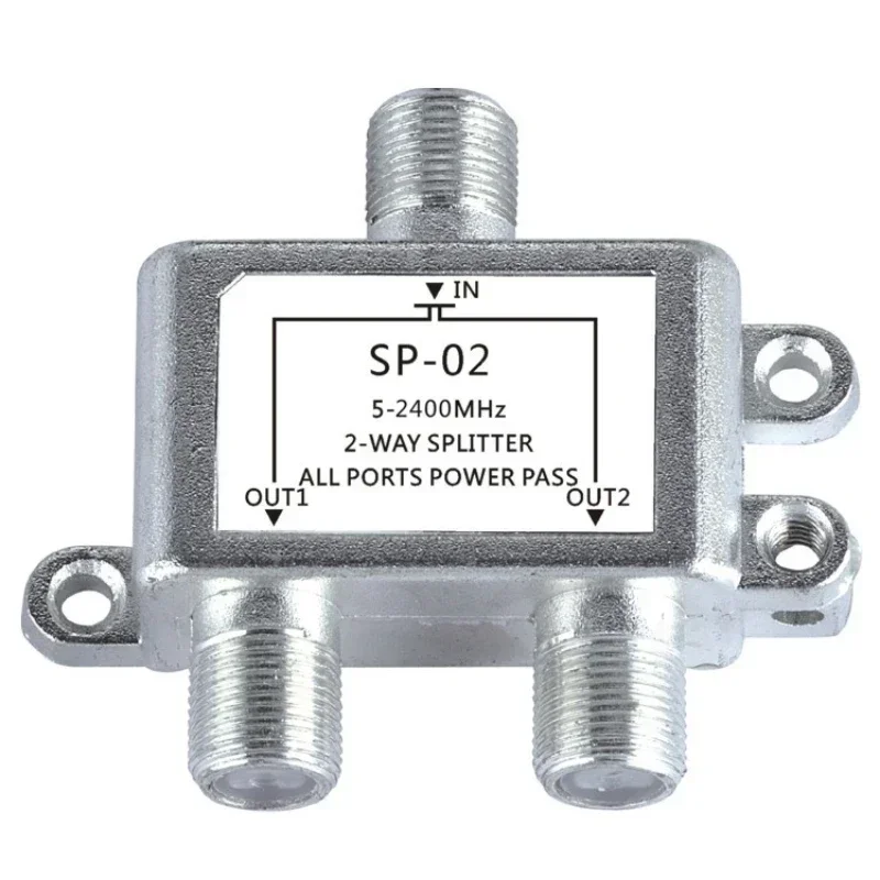TV Splitter Digital 2-Way Coaxial Cable Splitter 5-2400MHz RG6 Compatible 2 Port Coax Splitter for Satellite Cable TV Antenna System