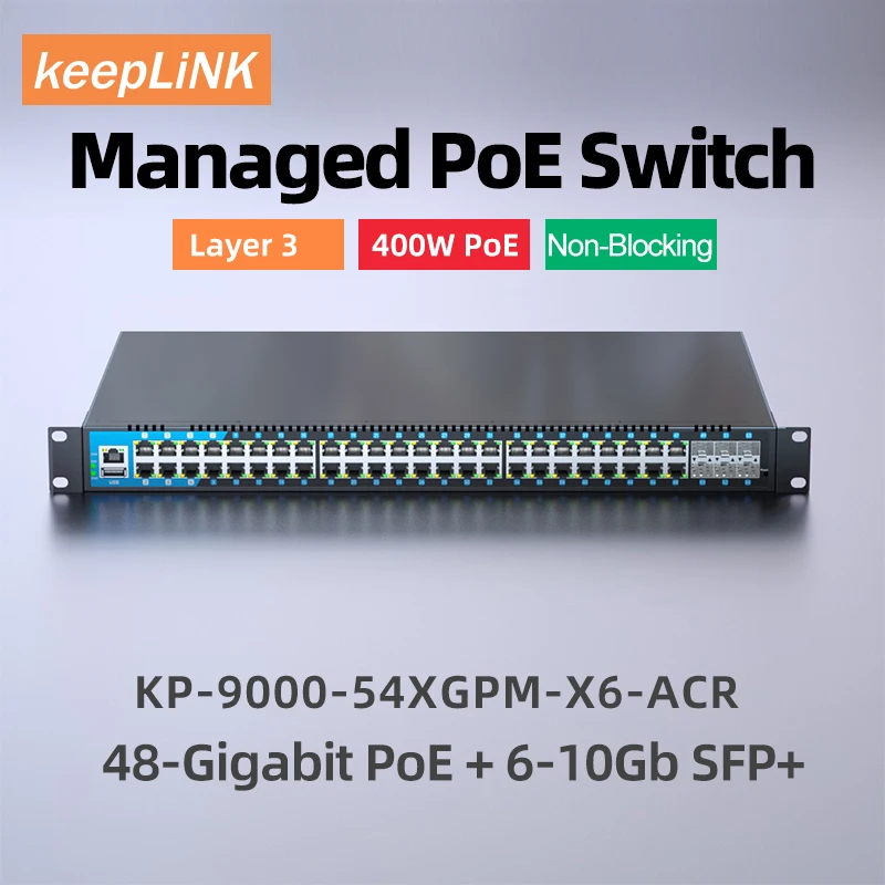 KeepLiNK 기가비트 관리 스위치, 48-PoE 포트, 6-10G SFP + 업 링크 포함, 48 포트