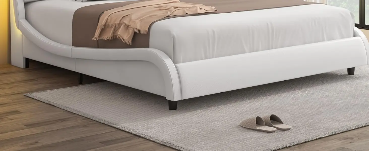 Description Picture 3 of itemUpholstered Platform Bed Frame with Adjustable LED Headboard, and Solid Wooden Slats Support, No Box Spring Needed,Queen