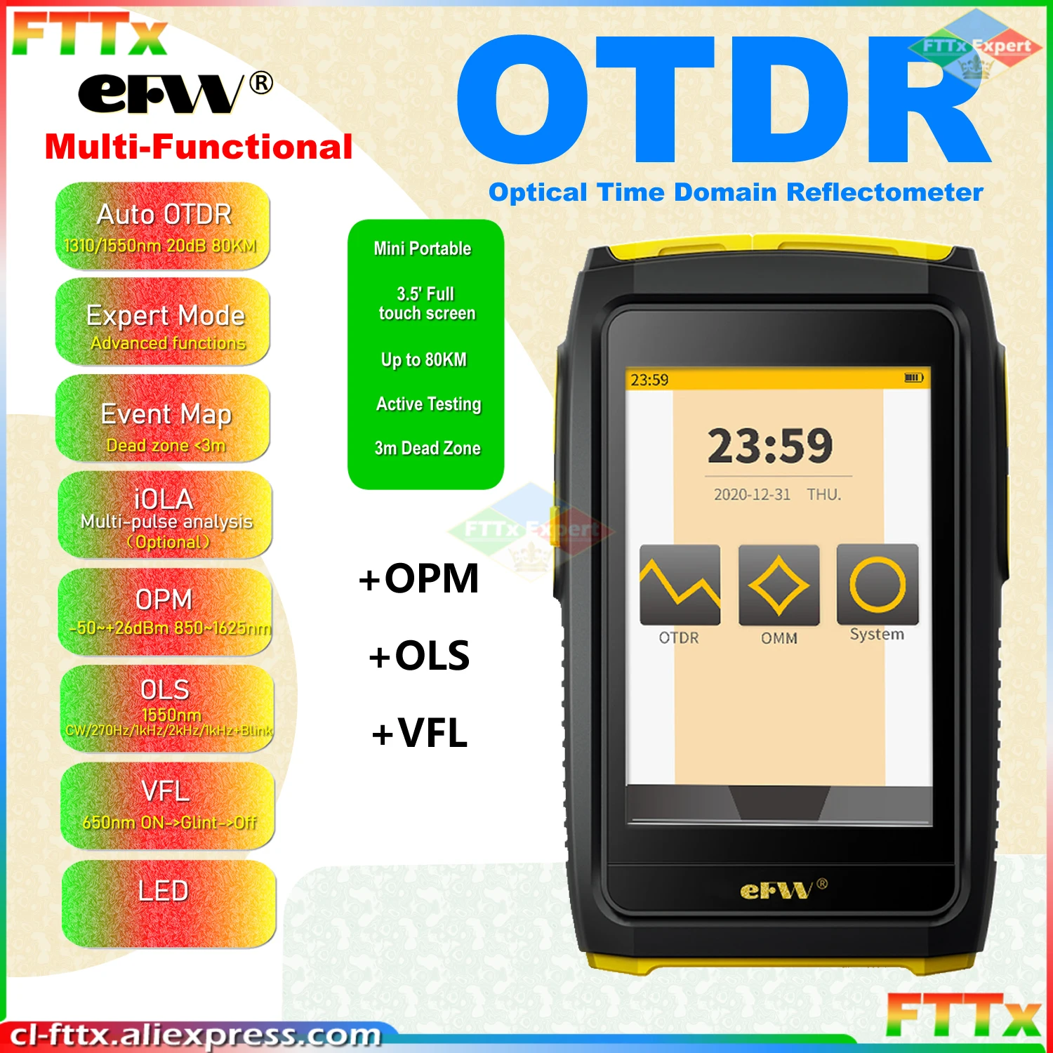 Mini OTDR Active Fiber Live Test 1550nm 20dB Optical Fiber Reflectometer Touch Screen OPM VFL OLS Fiber Tester SC Connector 2 5m pcs new listing anodize finish alloy aluminum profile led screen heat sink led strip connector for aluminum profile