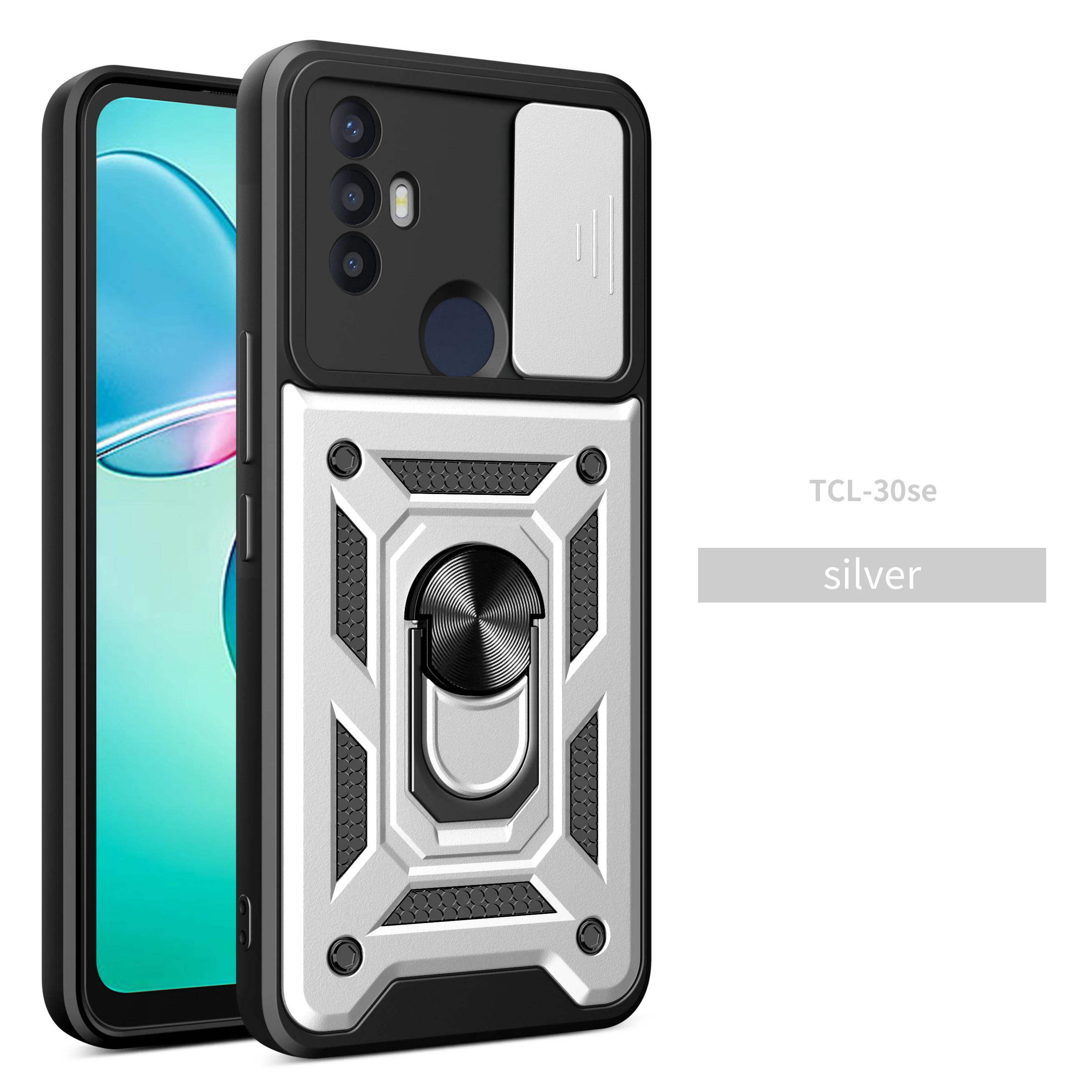 Magnetic Ring Holder Armor Case with Slide Camera Protection
