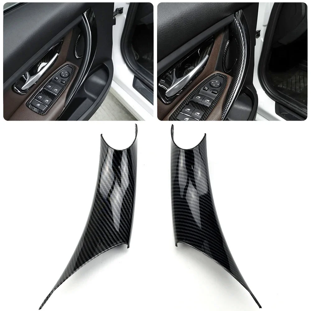 BMW 3 시리즈 F30 F31 F32 F33 F34 F36 2012-2018 에 적합한 블랙 베이지 탄소 섬유 도어 핸들 내부 당김 보호 커버